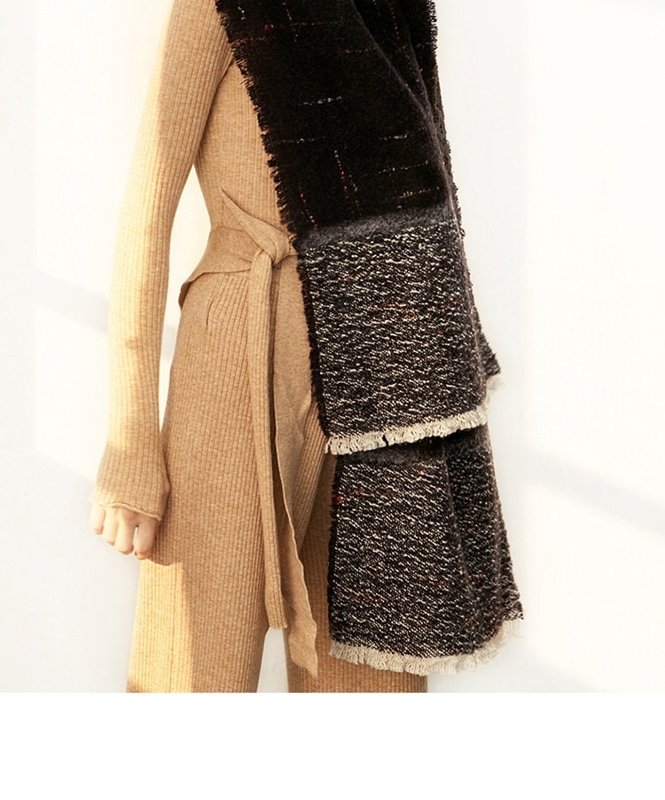 Black and Grey Scarf, Double-Colored Scarf, Ombre Scarf, Wool Scarf, Scarf For Ladies, Scarf For Winter, Double Print Scarves, Trendy Scarf