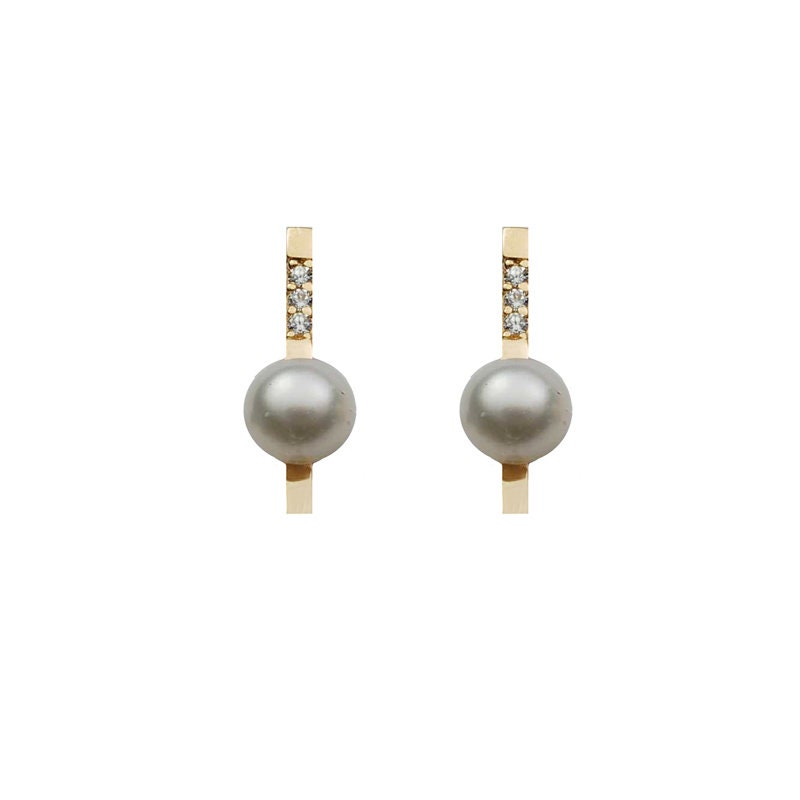 14k Real Pale Gold Natural Freshwater Pearl Temperament Stud Earrings Simple Pearl Word