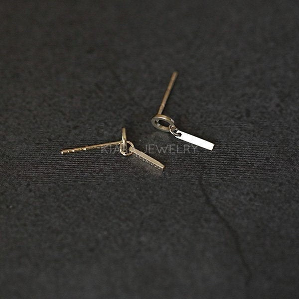 Simple Circles and Bars Drop Earrings, Solid 9 Karat Gold Drop Earrings with Bar, Short 9 Karat Gold Drop Earrings