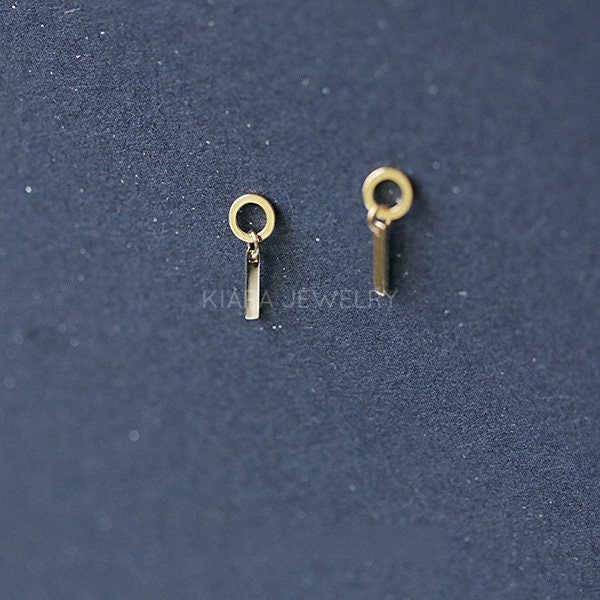 Simple Circles and Bars Drop Earrings, Solid 9 Karat Gold Drop Earrings with Bar, Short 9 Karat Gold Drop Earrings