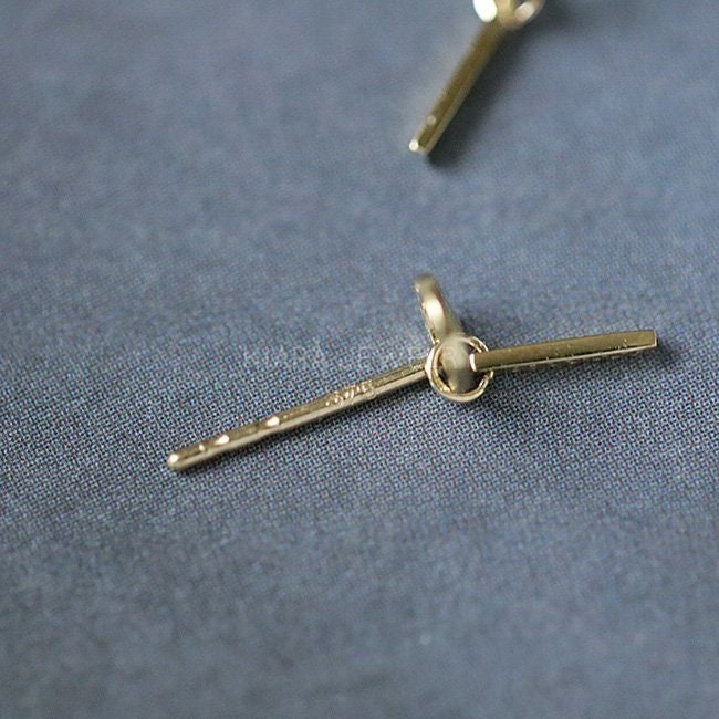 Simple Circles and Bars Drop Earrings, Solid 9 Karat Gold Drop Earrings with Bar, Short 9 Karat Gold Drop Earrings