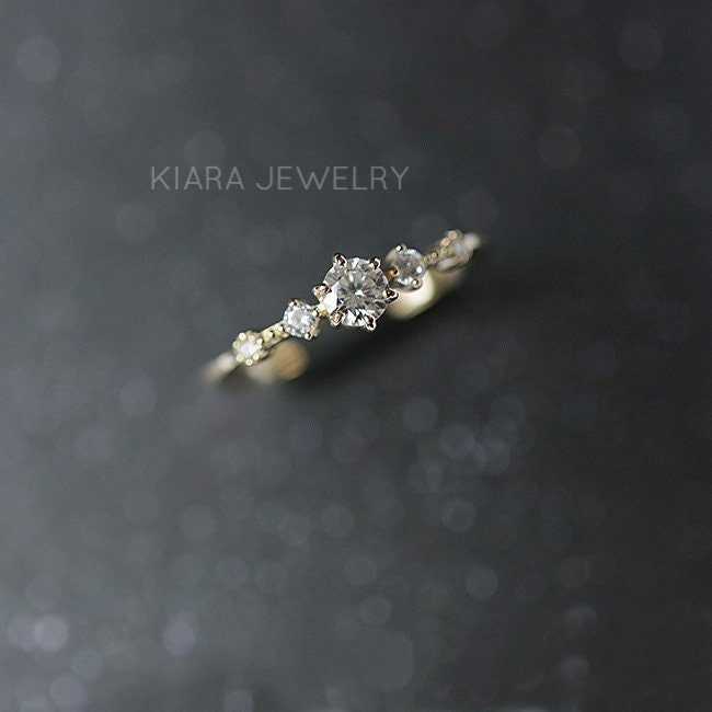 14k gold ring Japanese style six claw small zircon ring tail ring light luxury small snowflake