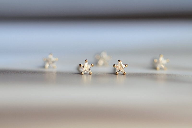 Five-Point Star Earrings, Fine CZ Alternative to Diamond Solitaire Earrings, Cute and Flashy Studs for Men, Women, and Kids