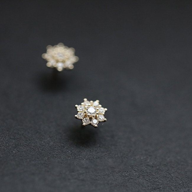Snowflake Gold Stud Earrings, Made From Pure 9kt Gold and Cubic Zirconia, Jewelry For Women, Studs For Men, Studs Diamond Earrings, Diamond