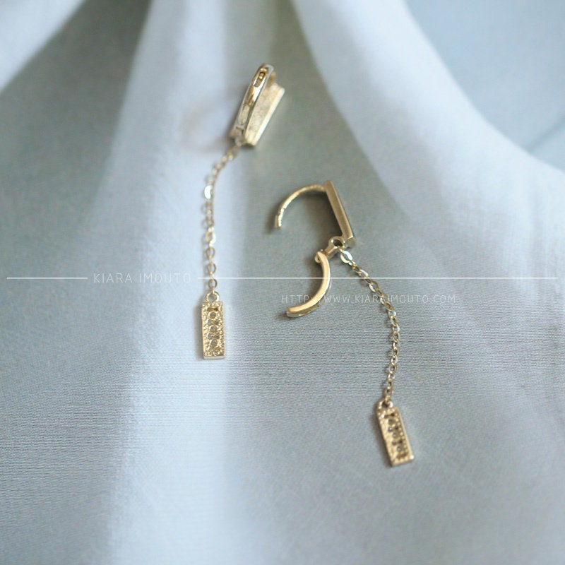 black square tassel earring pure 9K gold small zirconium diamond design models goddess dangle earring