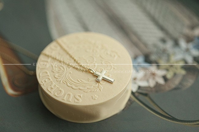 Mens Gold Cross Pendant, Real Gold Jesus Cross Necklace, Catholic Jewelry, Simple Cross, Christian Necklaces, Religious Pendant Necklace
