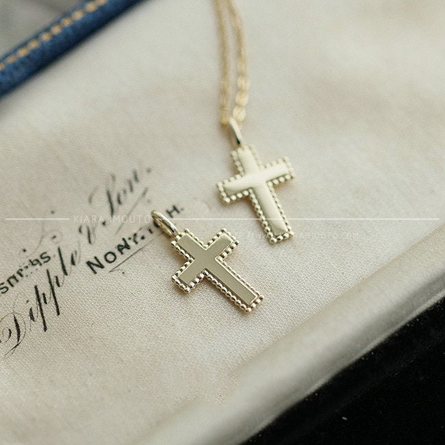 Mens Gold Cross Pendant, Real Gold Jesus Cross Necklace, Catholic Jewelry, Simple Cross, Christian Necklaces, Religious Pendant Necklace