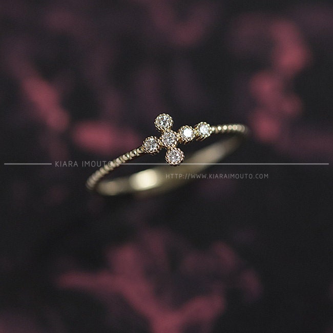 Christian Cross Ring, Bezel Set Diamond Ring, Milgrain Wedding Band, Jesus Rose Gold Religious Ring, Christian Wedding Rings, Catholic Ring