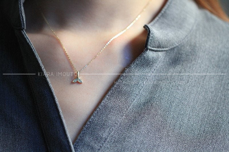 Mermaid Tail Pendant, Elegant CZ Jewelry for Girls, Dreamy Fantasy Jewelry in Solid 9k Gold, Dainty Charm for Swimmers and Beach Lovers