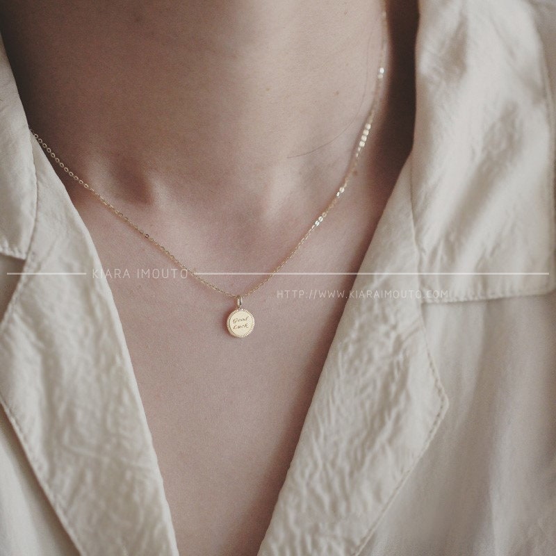 Pure 9k Gold Good Luck Charm Necklace, Goodluck Small Necklace Pendant, Lucky Gold Coin Pendant, Lucky Charms, Good Luck Gifts