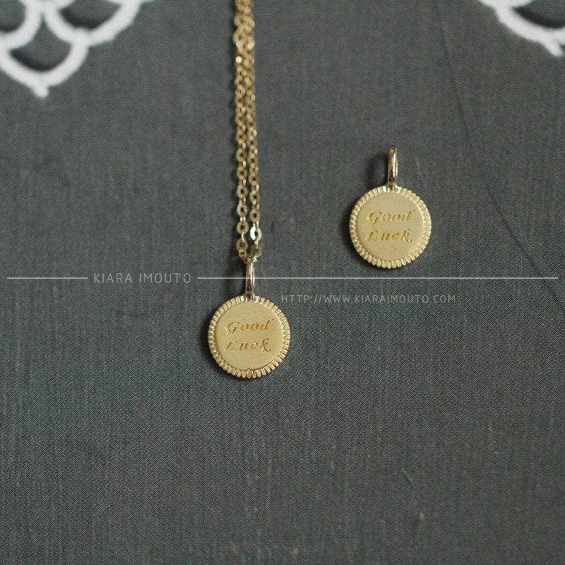 Pure 9k Gold Good Luck Charm Necklace, Goodluck Small Necklace Pendant, Lucky Gold Coin Pendant, Lucky Charms, Good Luck Gifts