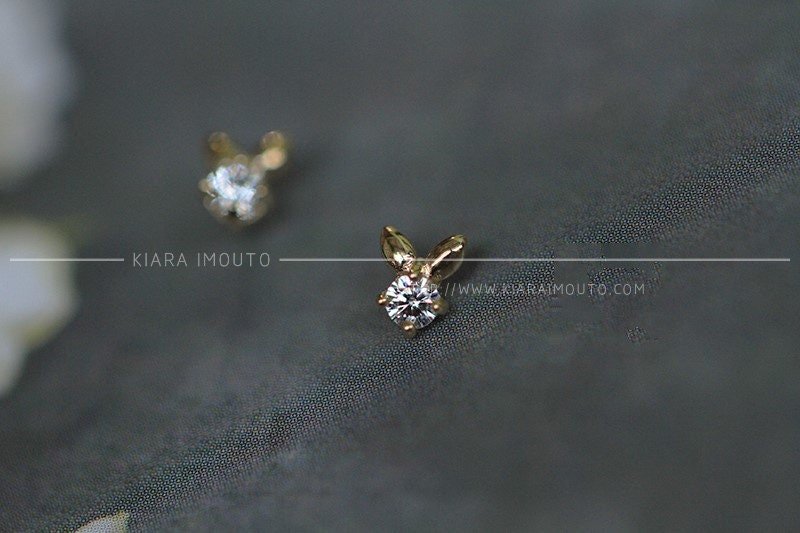 Mini Rabbit Studs, Cute Bunny Studs, Animal Studs, Diamond Studs, Gold Studs, 14K Gold Studs For Little Girl Earrings, Nickel Free Earrings