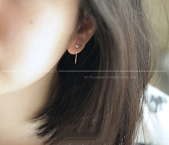 small leaf dangle drop earrings super feminine, Japanese and Korean style pure 14K gold gold earrings with zirconium diamonds,