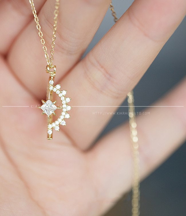 Crescent Moon And Sun Necklace, Half Moon Pendant Necklace, Sun Pendant Necklace, 14k Gold Necklace, Delicate Necklaces, Yin Yang Necklace