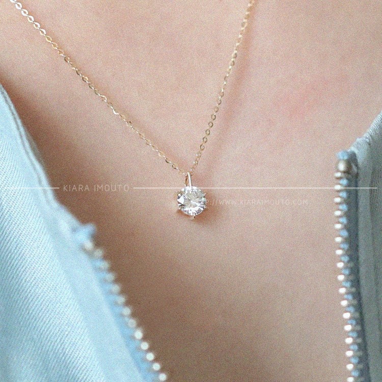 shine 9k gold six-claw classic simple single diamond light luxury pendant female clavicle chain pendant
