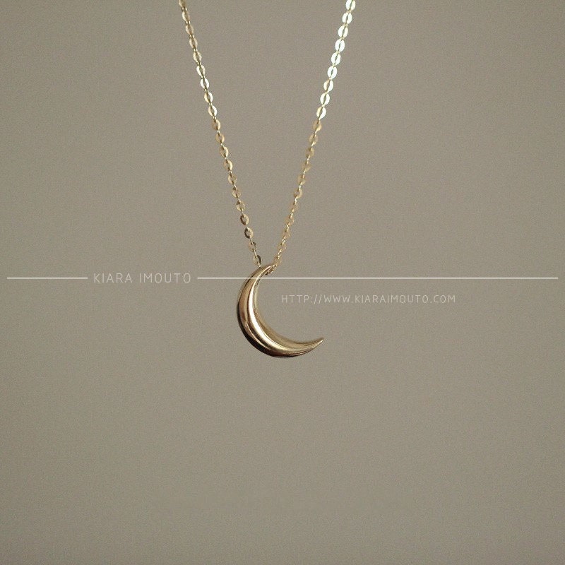 Minimalist Moon Pendant Pure 9k Gold Moon Pendant Necklace Half Moon Pendant