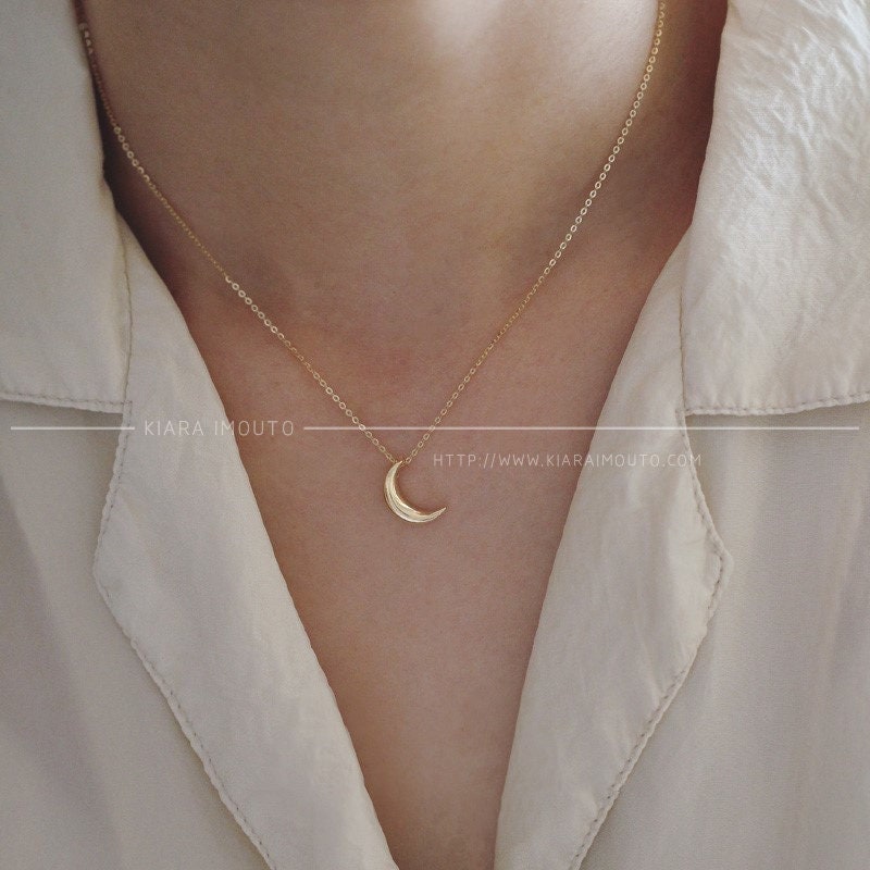 Minimalist Moon Pendant Pure 9k Gold Moon Pendant Necklace Half Moon Pendant