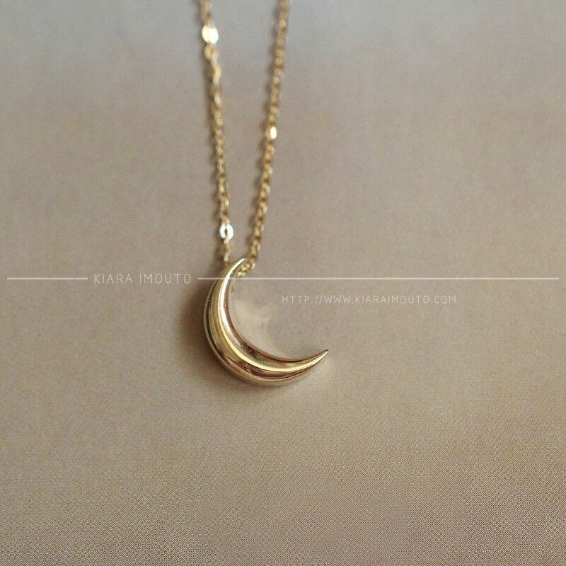 Minimalist Moon Pendant Pure 9k Gold Moon Pendant Necklace Half Moon Pendant