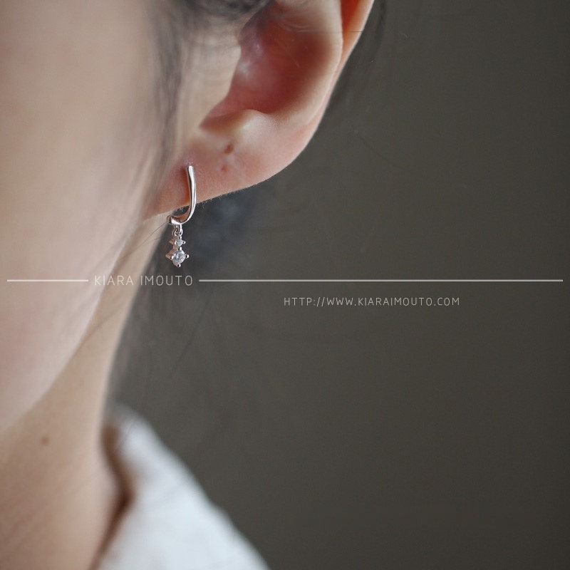 Small Hook Earrings 925 Sterling Silver Small Zircon Mini Goddess Earrings