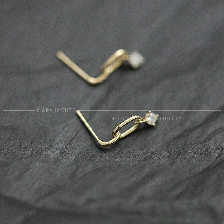 High Quality 5A Cubic Zirconia Dangle Earrings, Geometric Earrings, Pure 9k Yellow Gold, Cz Gold Earrings, Minimalist Earrings