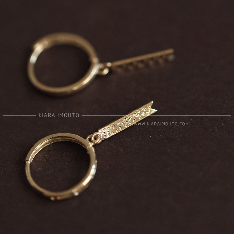 Gold Bar Drop Earrings, Bar Dangle Hoop Earrings For Women, 9ct Gold Huggies, Custom Earrings, Simple Earrings, Drop Statement Earrings