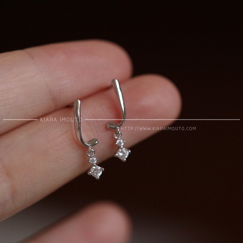 Small Hook Earrings 925 Sterling Silver Small Zircon Mini Goddess Earrings