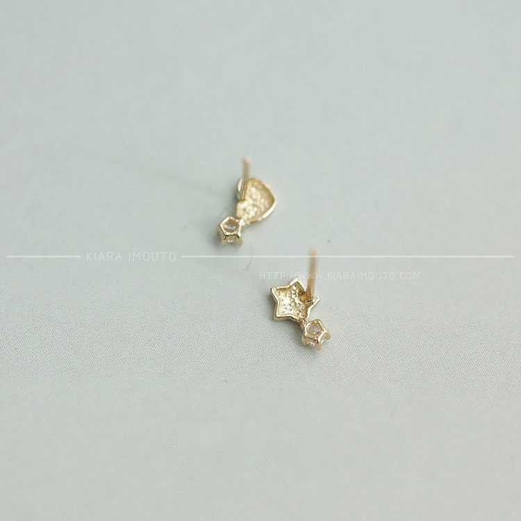14K Gold Mini Heart and Stars Mismatched Earrings, Star Earrings, Heart Earrings, Tiny Earrings, Simple Earrings, Baby Earrings For Girls