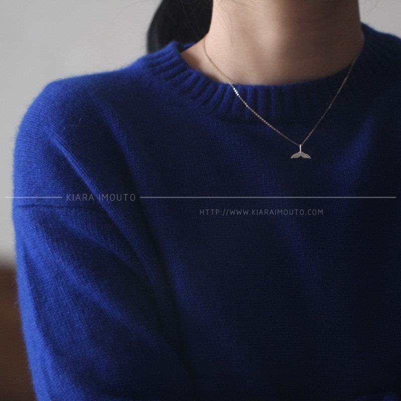 Cz Diamond Little Whale Tail Pendant Necklace, 9k Gold Mermaid Tail Pendant, Double Sided Pendant, Whale Tail Pendant, Whale Tail Necklace