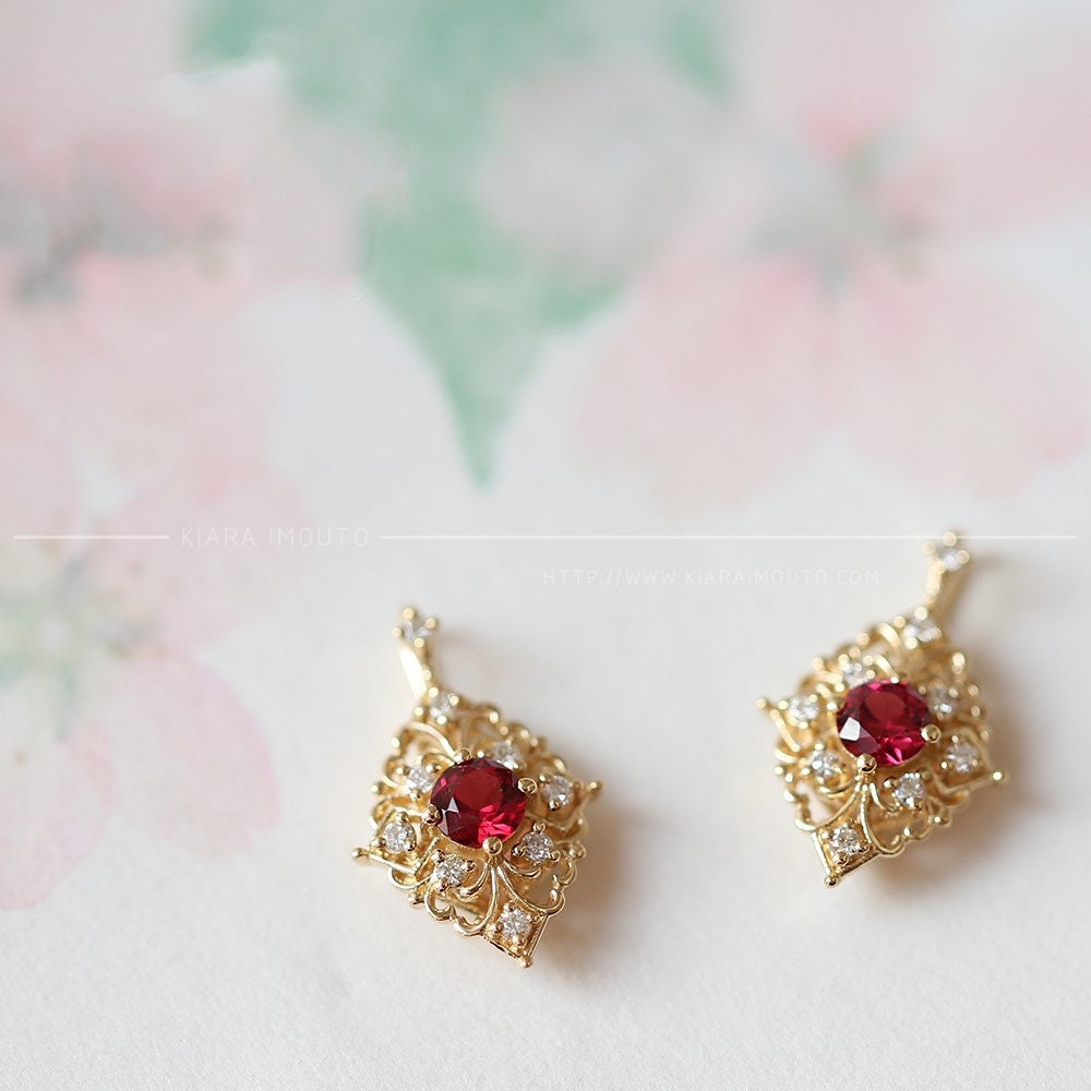 Japanese 9K Gold Vintage Ruby Pendant Necklace, Ruby Moissanite Diamond, Genuine Ruby Pendant, Red Ruby Pendant, July Birthstone Necklace