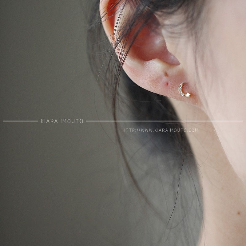 Sailor Moon Gold Earrings, Shooting Star Gold Ear Studs, 9k Gold Studs for Women, Diamond Studs, Diamond Earrings, Moon and Star Studs