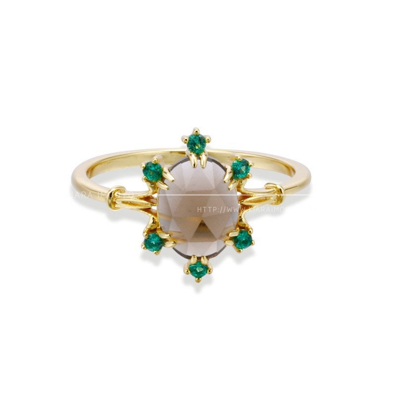 14 Karat Gold Smoky Quartz Crystal Engagement Rings, Smoky Quartz Jewelry, Browny Gray Color Gemstone Rings, Quartz Crystal Ring for Her
