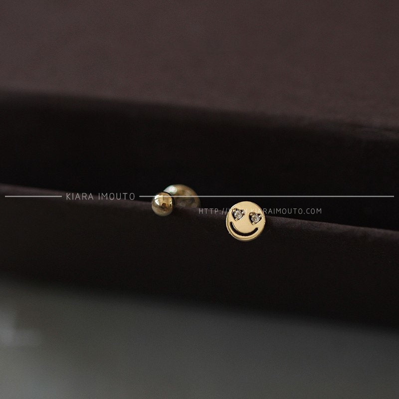 Smiley Face Earrings, Gold Smile Earrings, Love Eyes Smile Earrings, 9K Gold Screw Back Earrings, Emoji Faces Earrings, Text Emoji Earrings