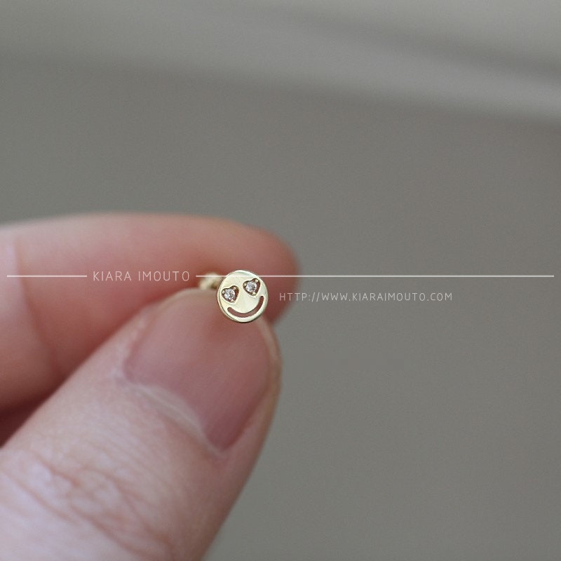 Smiley Face Earrings, Gold Smile Earrings, Love Eyes Smile Earrings, 9K Gold Screw Back Earrings, Emoji Faces Earrings, Text Emoji Earrings