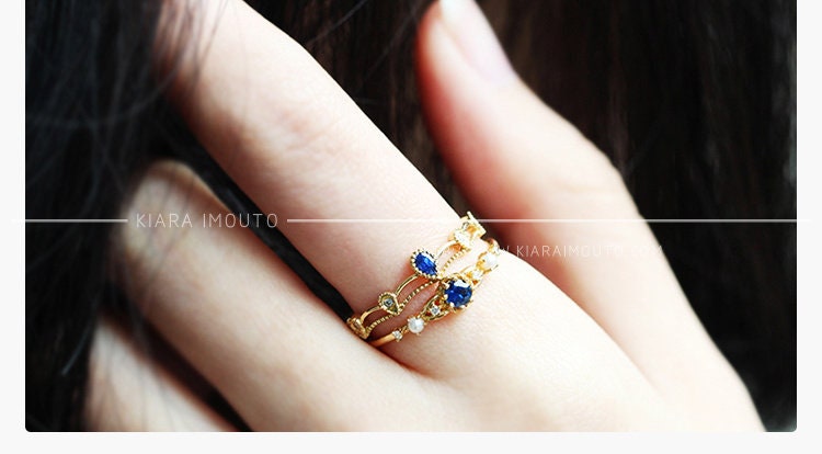 18k Gold Pear Shaped Blue Sapphire Stacking Ring, Sapphire Diamond Stacked Wedding Rings, Sapphire Stackable Wedding Bands