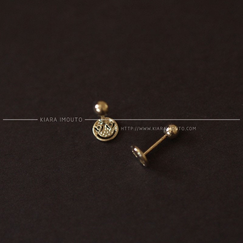 Smiley Face Earrings, Gold Smile Earrings, Love Eyes Smile Earrings, 9K Gold Screw Back Earrings, Emoji Faces Earrings, Text Emoji Earrings