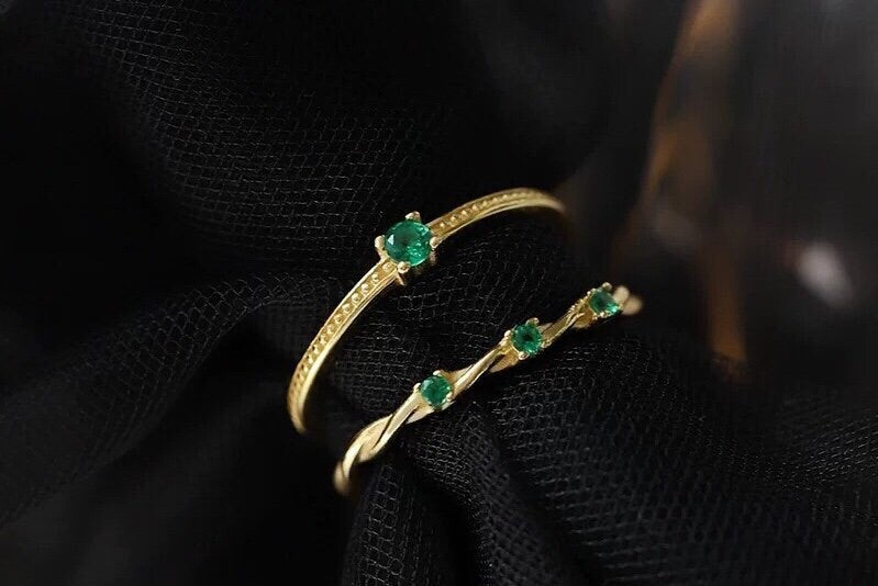 Dainty Emerald Engagement Rings, Emerald Band Ring, Green Emerald Ring, Emerald Wedding Rings, Emerald Stone Ring, Natural Emerald Rings