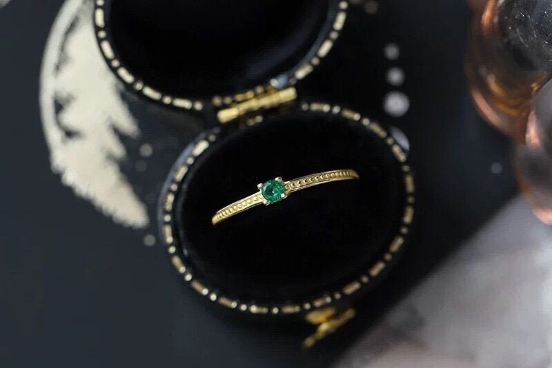 Dainty Emerald Engagement Rings, Emerald Band Ring, Green Emerald Ring, Emerald Wedding Rings, Emerald Stone Ring, Natural Emerald Rings