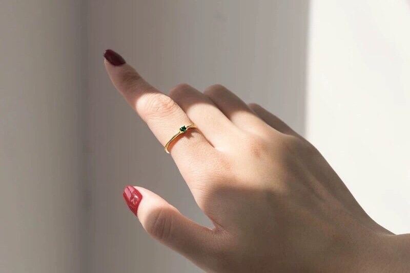 Dainty Emerald Engagement Rings, Emerald Band Ring, Green Emerald Ring, Emerald Wedding Rings, Emerald Stone Ring, Natural Emerald Rings