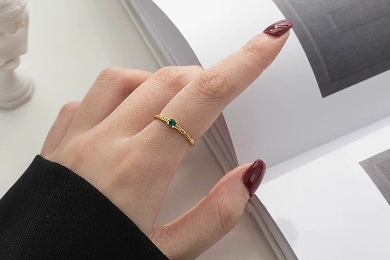 Dainty Emerald Engagement Rings, Emerald Band Ring, Green Emerald Ring, Emerald Wedding Rings, Emerald Stone Ring, Natural Emerald Rings
