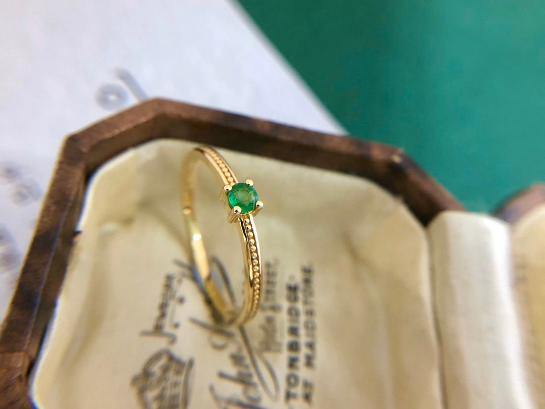 Dainty Emerald Engagement Rings, Emerald Band Ring, Green Emerald Ring, Emerald Wedding Rings, Emerald Stone Ring, Natural Emerald Rings