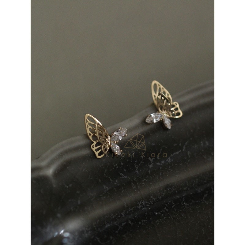 Butterfly Earrings, CZ Diamond Stud Earring, Birthstone Earrings uk, Daily Wear Gold Earring, Dainty Earrings, Minimal Earring, Chic Earring