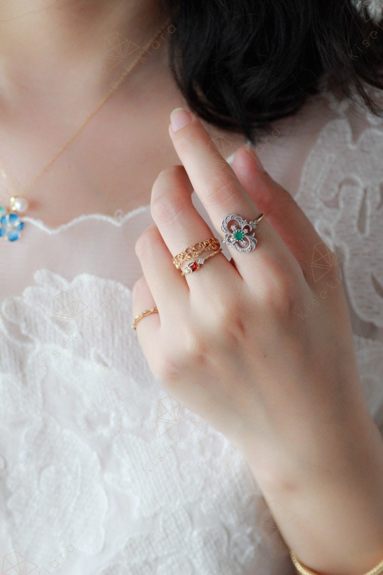 14K Dainty Garnet Diamond Ring, Custom Birthstone Rings, Rose Gold Rings, Cute Promise Rings, Everyday Stackable Rings, Her Birthday Gift
