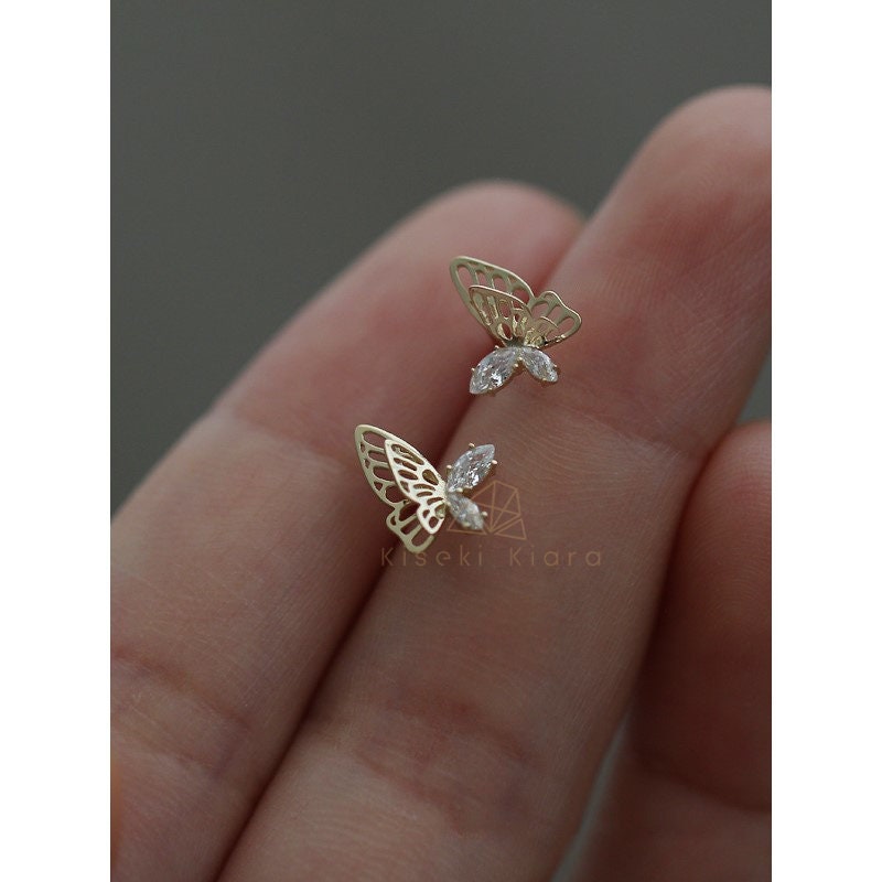 Butterfly Earrings, CZ Diamond Stud Earring, Birthstone Earrings uk, Daily Wear Gold Earring, Dainty Earrings, Minimal Earring, Chic Earring