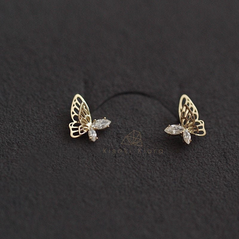 Butterfly Earrings, CZ Diamond Stud Earring, Birthstone Earrings uk, Daily Wear Gold Earring, Dainty Earrings, Minimal Earring, Chic Earring