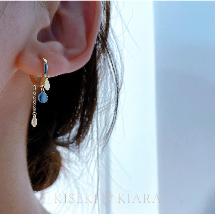 10k Solid Gold Triple Chain Sparkly Ear Piercing, Long Drop Chain Earrings, Dangle Chain Small Hoop Earrings For Men, Chain Tassel Earrings