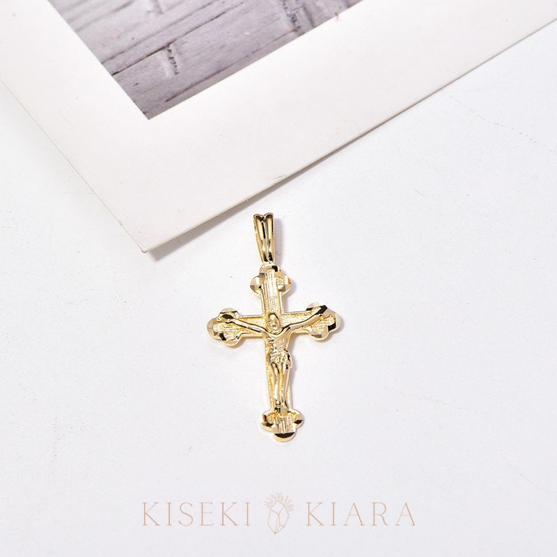 14K Solid Gold Holy Cross Catholic Crucifix Pendant, Celtic Cross Catholic, Jesus Christ Necklace, Dainty Religious Christ Cross Chain