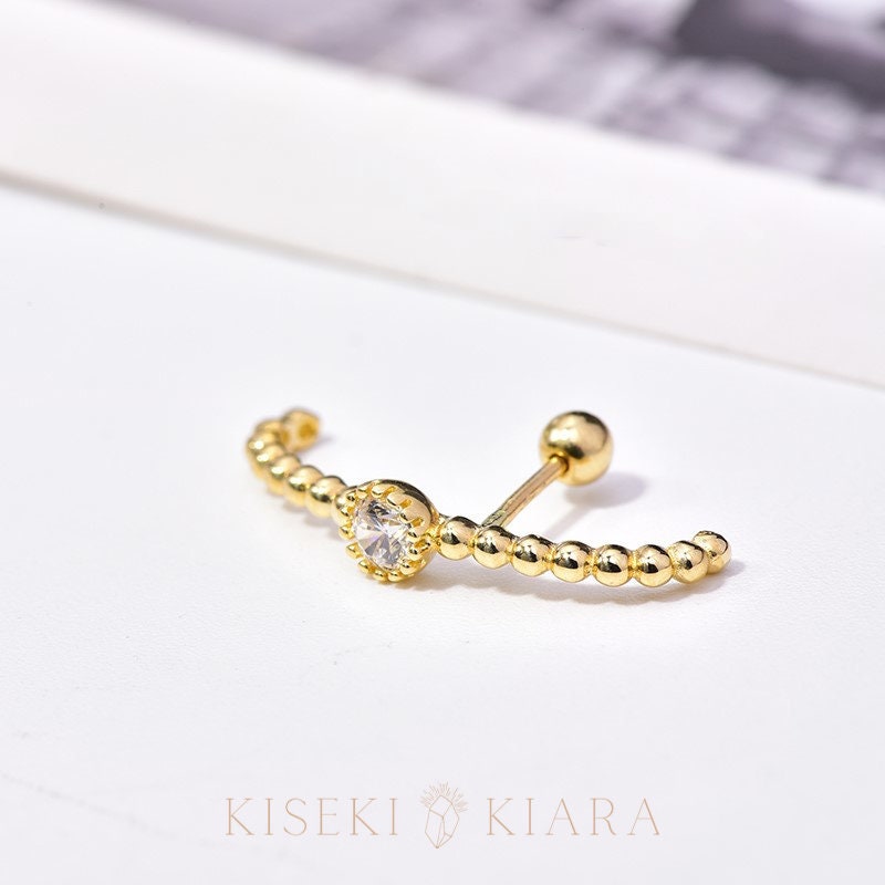 10k Solid Gold Beaded Diamond Ball Screwbacks, Conch Ear Cuff, Ear Wrap Crawler Hook Earrings, Unique Earrings Women, Statement Earrings