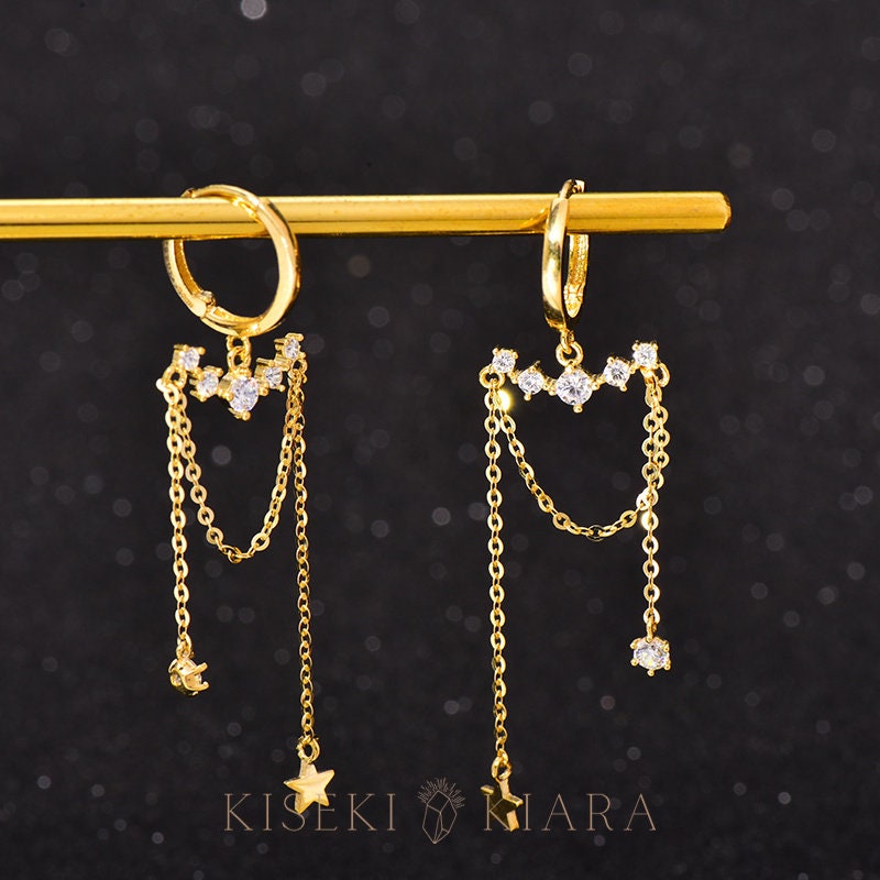 10k Solid Gold Chandelier Dangle Drop Earrings, Elegant Dangling Earrings, Hanging Hoop Earrings, Dangly Earrings, Long Statement Earrings