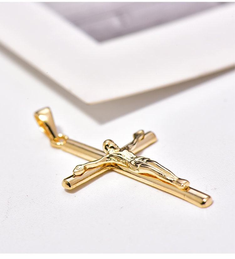 14K Solid Gold Holy Cross Catholic Crucifix Pendant, Celtic Cross Catholic, Jesus Christ Necklace, Dainty Religious Christ Cross Chain