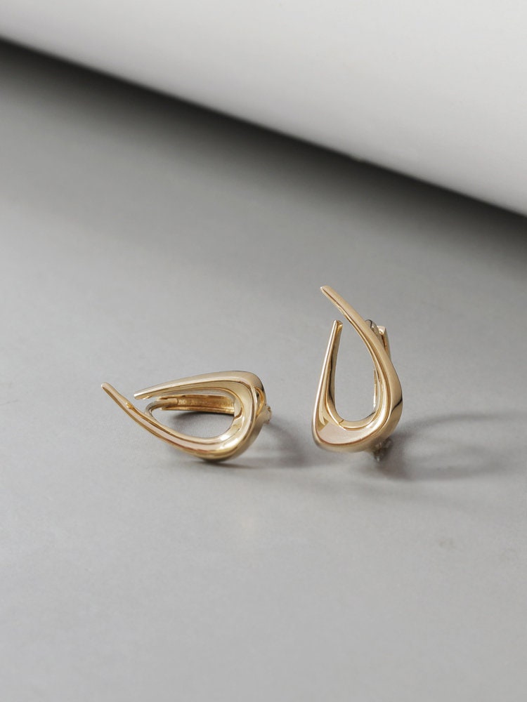 Exquisite 10k Solid Gold Unique Hoop Earrings | Handcrafted | Hypoallergenic Jewelry | Versatile and Stylish | Distinctive Statement Piece